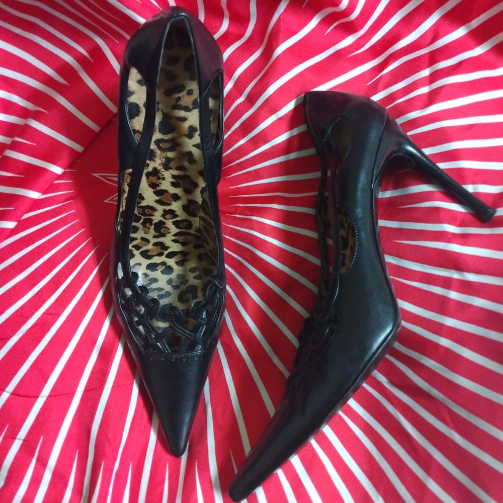 ❤️DOLCE & GABBANA Black Leather Birdcage Stiletto Pump Heel SZ 39